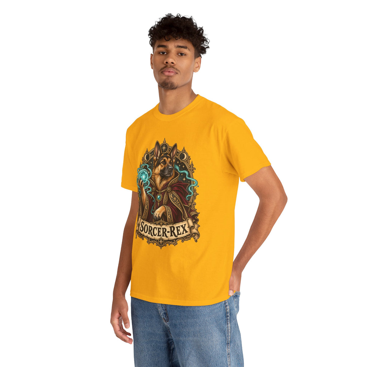 Sorcer-Rex Wizard Dog Fantasy Graphic T-Shirt
