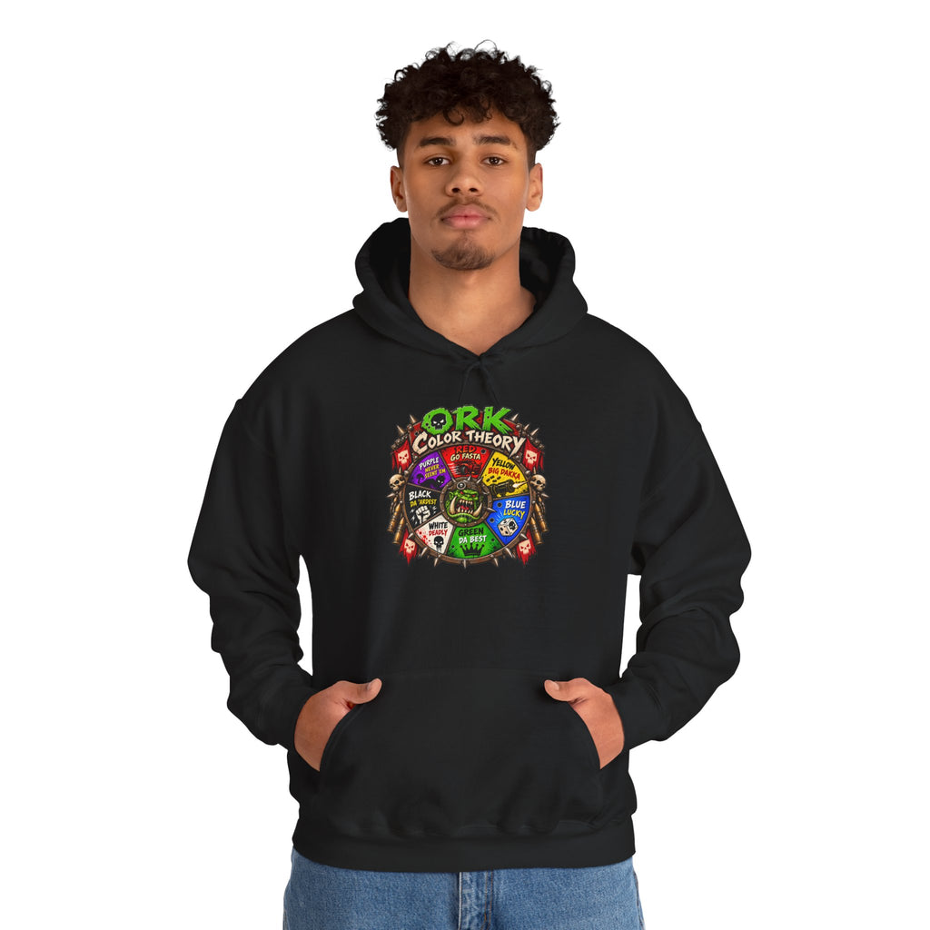 Ork Color Theory Hoodie | Funny Grimdark Warhammer Inspired Tabletop Gaming Graphic Pullover