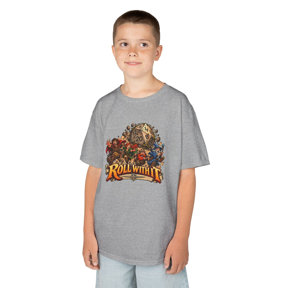Kids Roll With It D20 T-Shirt | Funny Tabletop RPG Dice Tee
