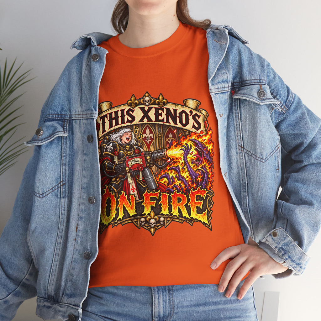 This Xeno’s on Fire Shirt – Sisters of Battle Music Parody Tee