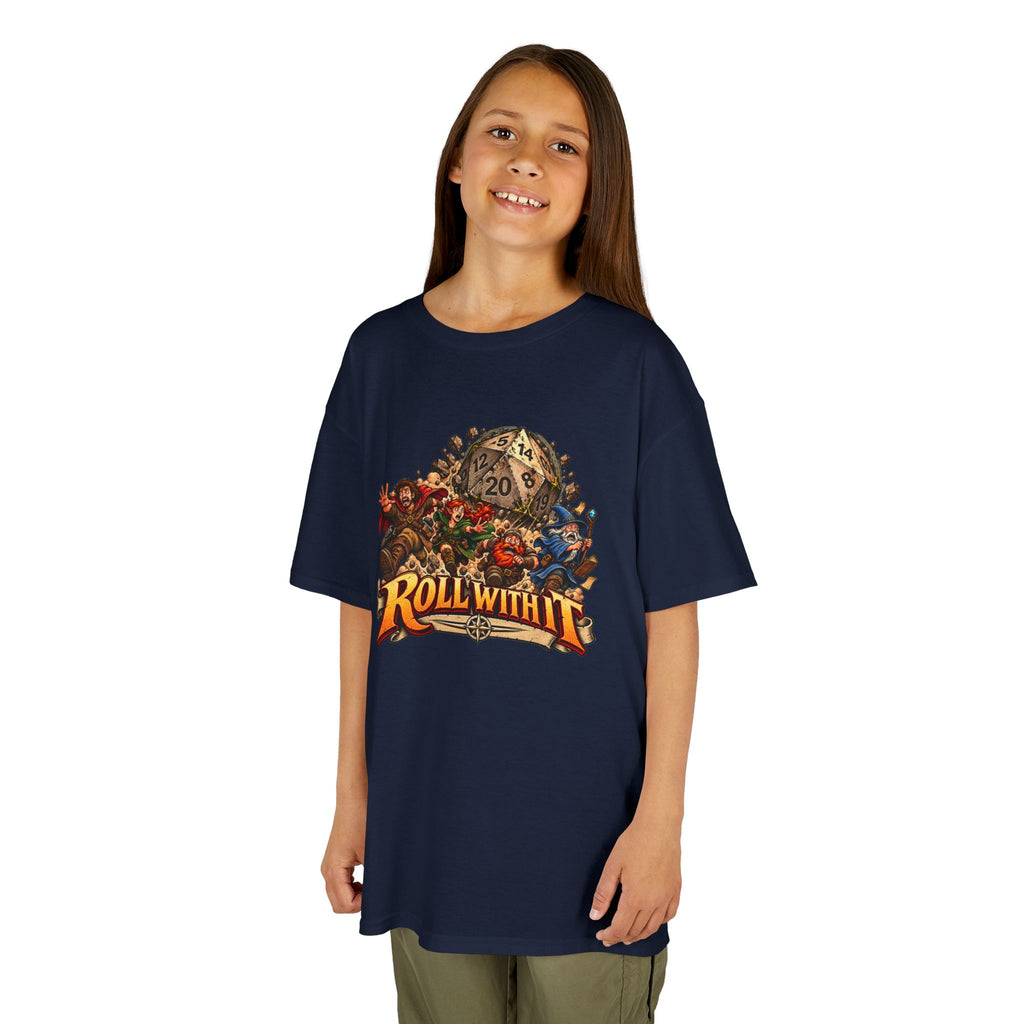 Kids Roll With It D20 T-Shirt | Funny Tabletop RPG Dice Tee