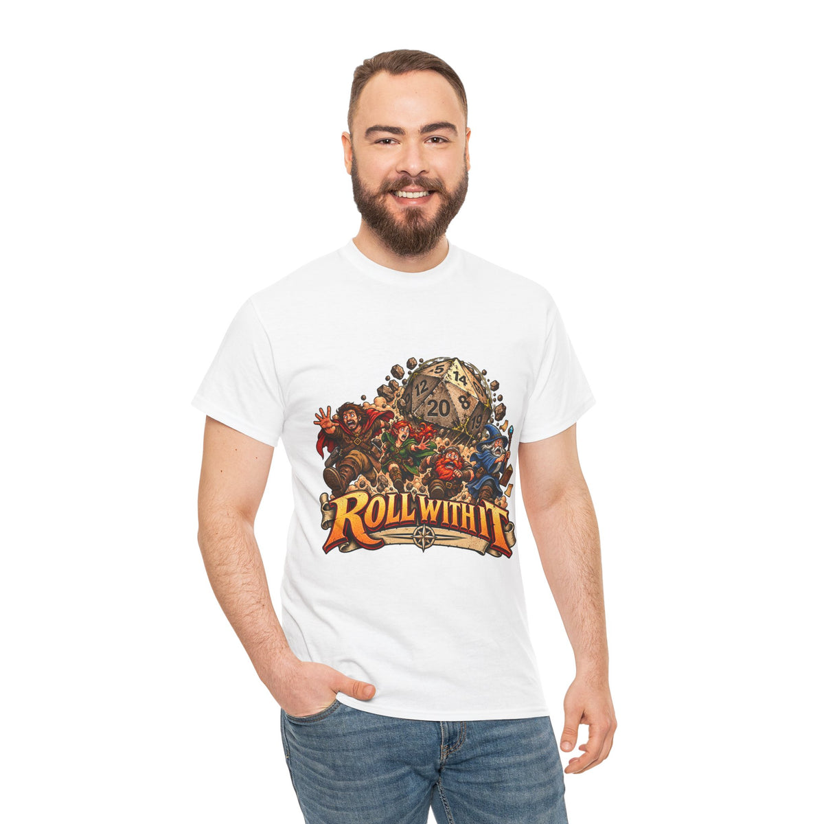 Roll With It D20 T-Shirt | Funny Tabletop RPG Dice Tee