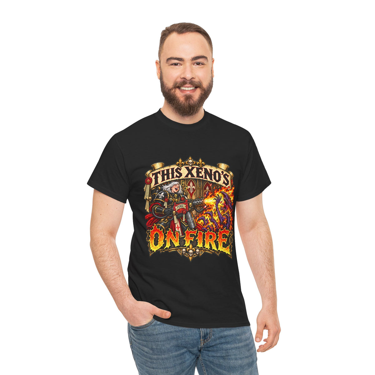This Xeno’s on Fire Shirt – Sisters of Battle Music Parody Tee