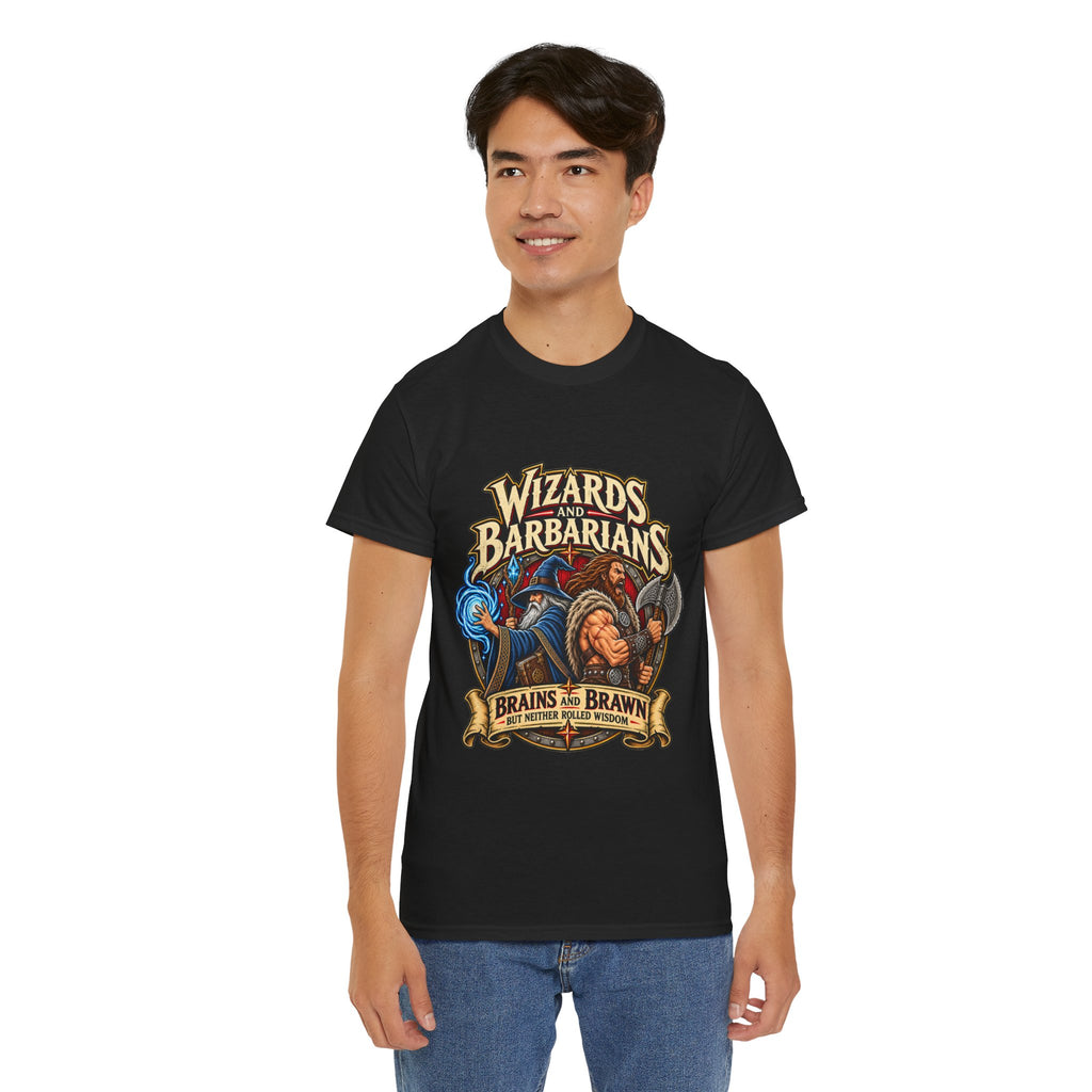 Wizards & Barbarians T-Shirt | Funny Fantasy RPG Gamer Tee