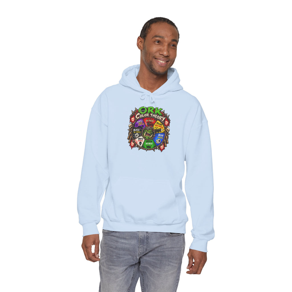Ork Color Theory Hoodie | Funny Grimdark Warhammer Inspired Tabletop Gaming Graphic Pullover