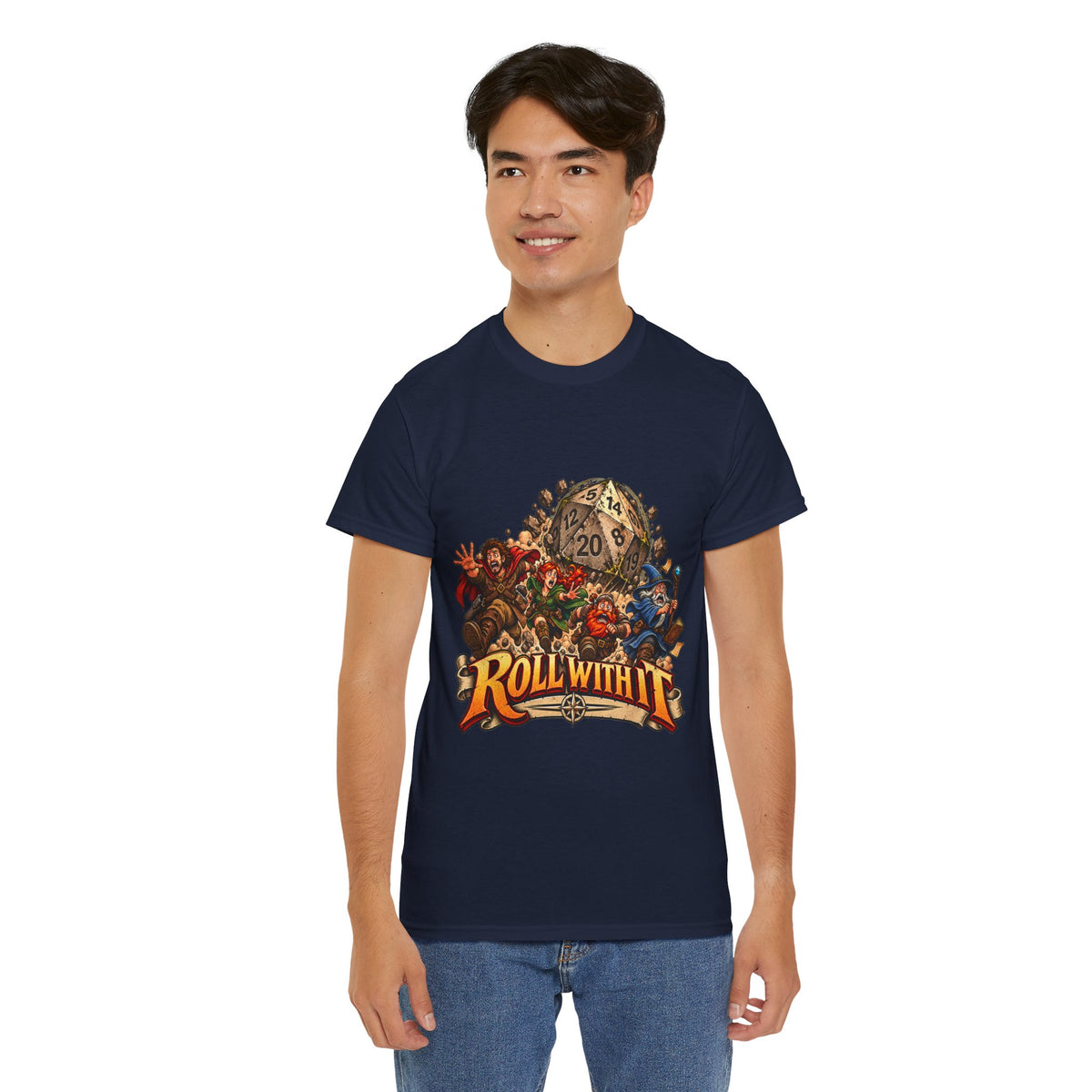 Roll With It D20 T-Shirt | Funny Tabletop RPG Dice Tee