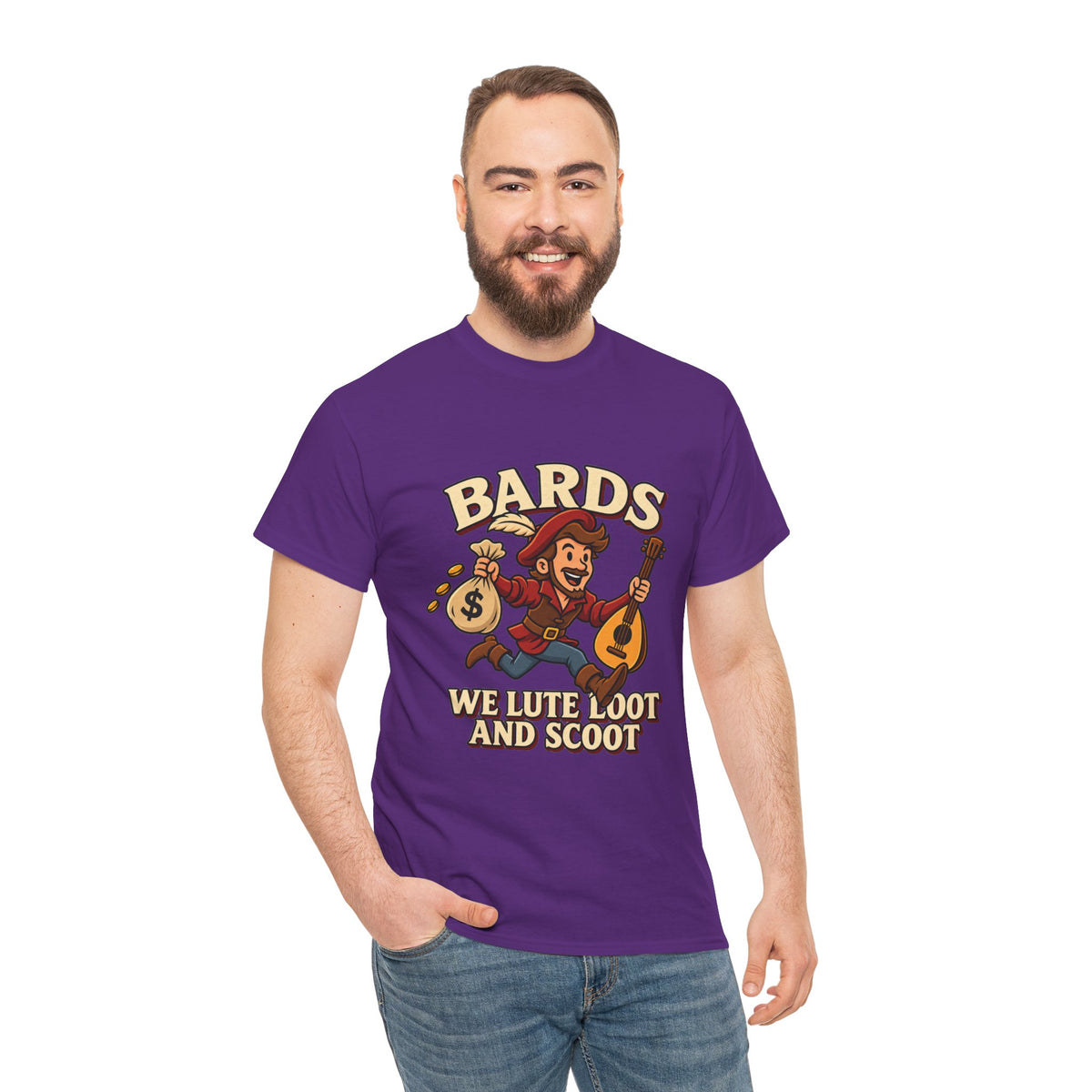 Bards: We Lute, Loot & Scoot T-Shirt | Funny Fantasy RPG Tee