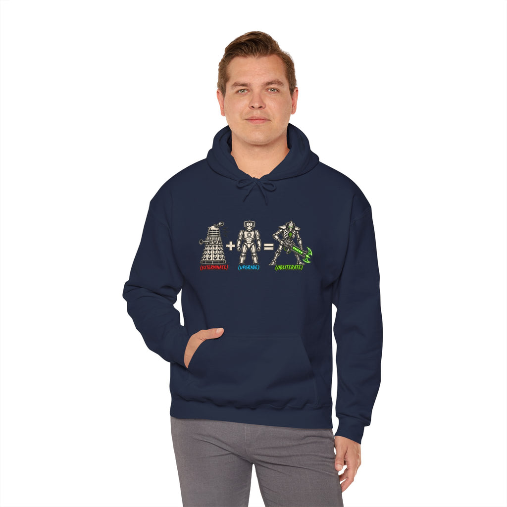 Sci-Fi Math Hoodie | Exterminate + Upgrade = Obliterate Graphic Doctor Who and Warhammer Necron Pullover