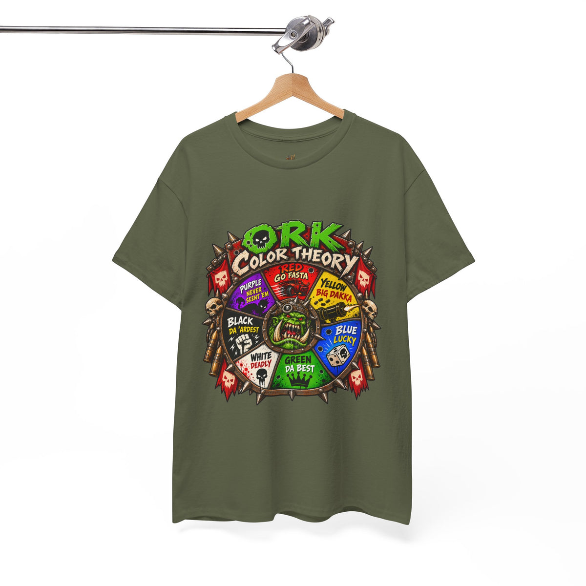 Green-Skin Color Theory T-Shirt – Funny Tabletop Wargaming Tee | Ork Fantasy Sci-Fi Gamer Shirt