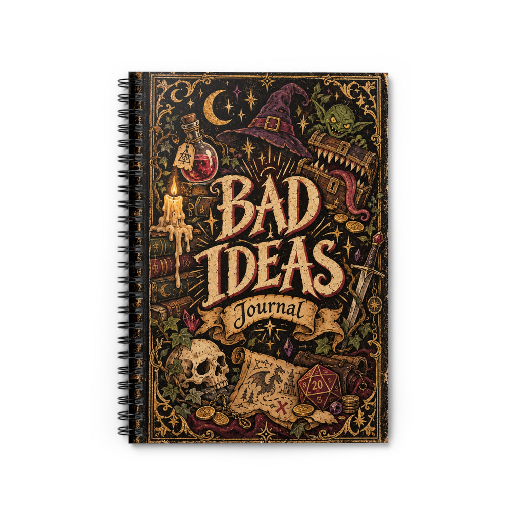 Bad Ideas Journal | Funny Gothic Fantasy Ruled Spiral Notebook