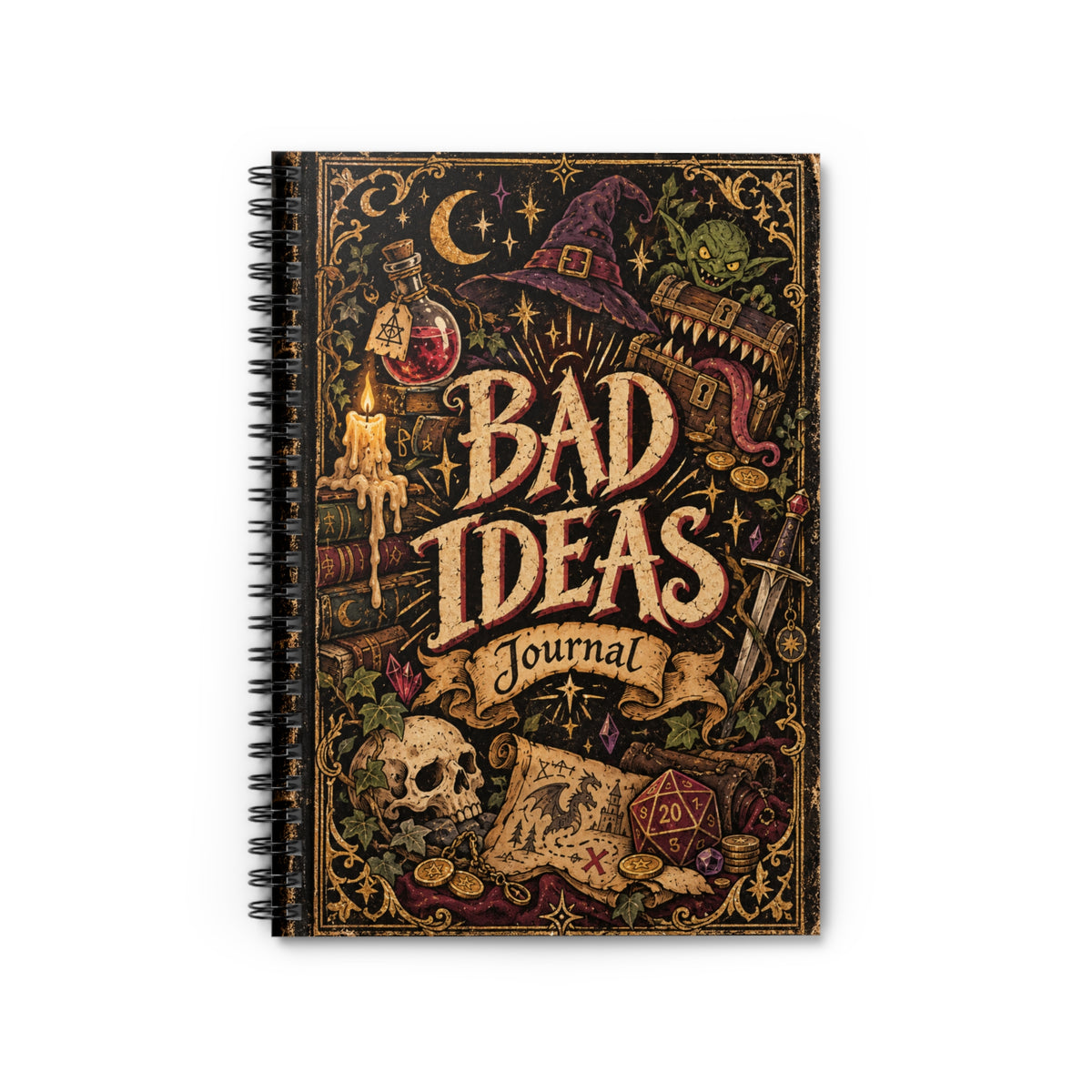 Bad Ideas Journal | Funny Gothic Fantasy Ruled Spiral Notebook