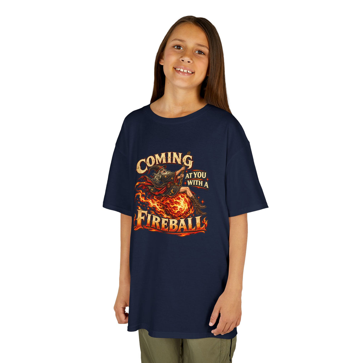 Kids Fireball Dragon T-Shirt | Cute Fantasy RPG Adventure Tee