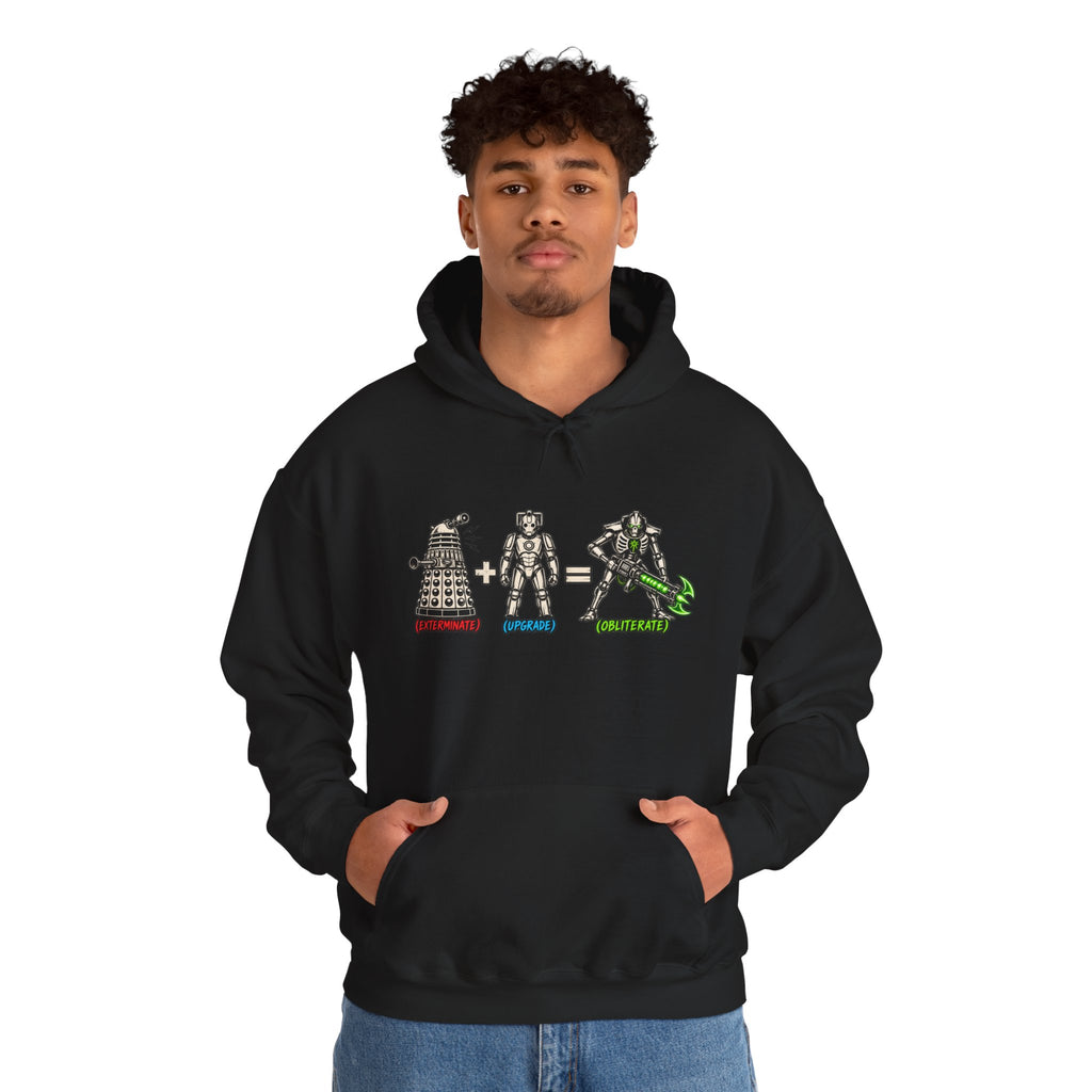 Sci-Fi Math Hoodie | Exterminate + Upgrade = Obliterate Graphic Doctor Who and Warhammer Necron Pullover