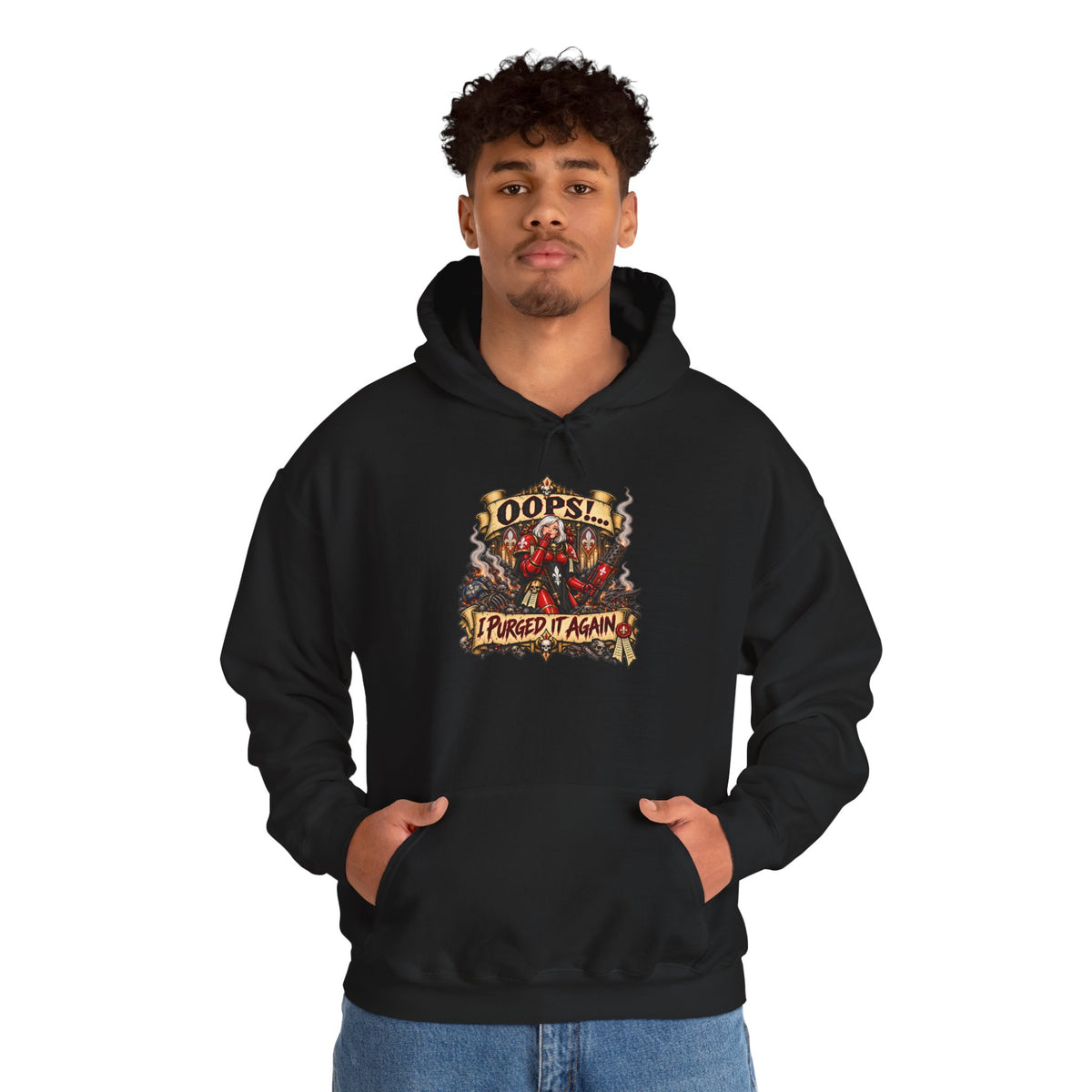 Oops! I Purged It Again Hoodie | Funny Grimdark Warhammer Inspired Sci-Fi Graphic Pullover