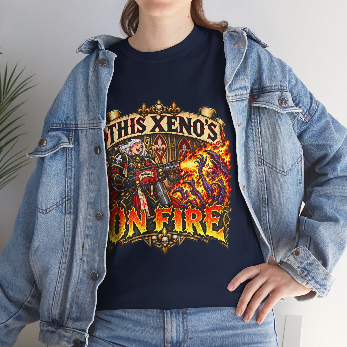 This Xeno’s on Fire Shirt – Sisters of Battle Music Parody Tee