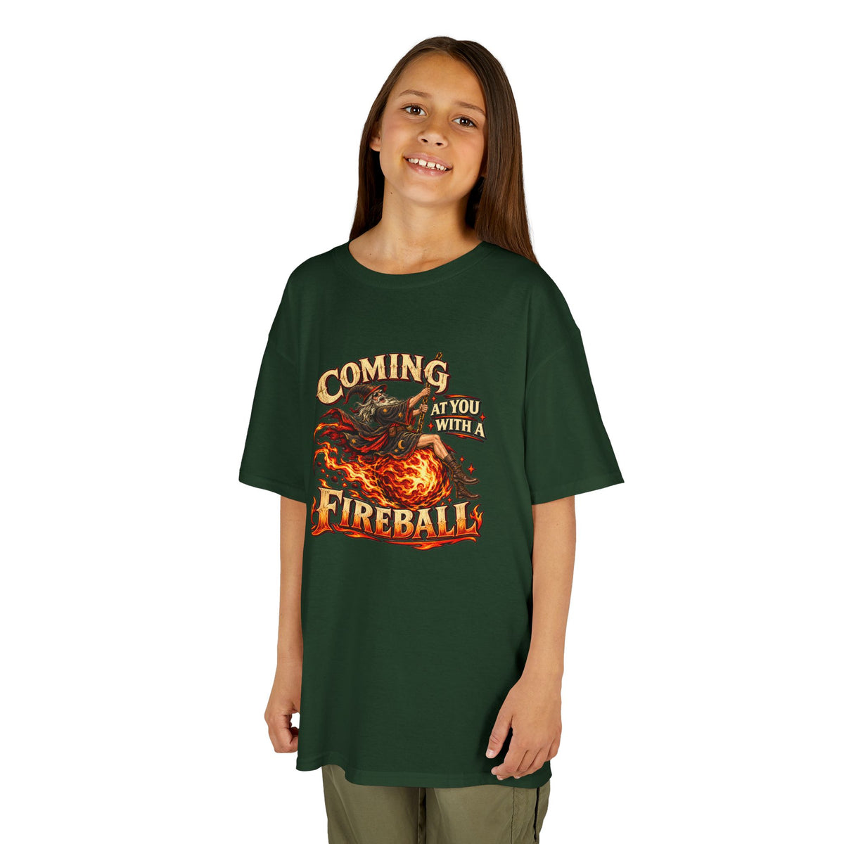 Kids Fireball Dragon T-Shirt | Cute Fantasy RPG Adventure Tee
