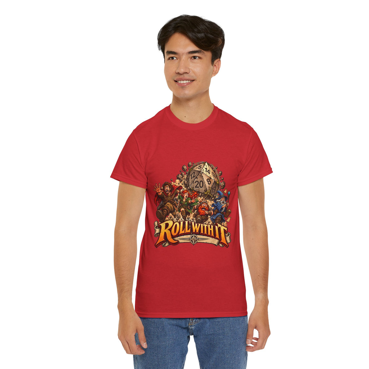 Roll With It D20 T-Shirt | Funny Tabletop RPG Dice Tee