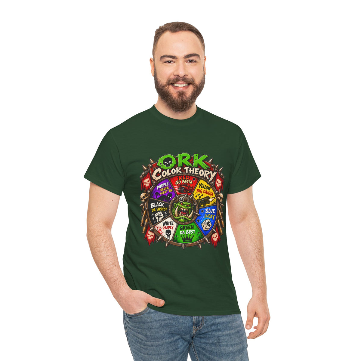 Green-Skin Color Theory T-Shirt – Funny Tabletop Wargaming Tee | Ork Fantasy Sci-Fi Gamer Shirt
