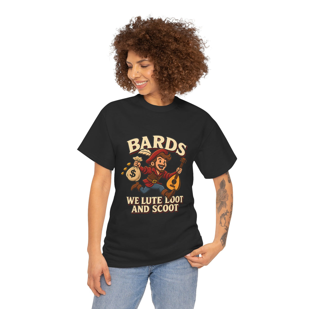 Bards: We Lute, Loot & Scoot T-Shirt | Funny Fantasy RPG Tee