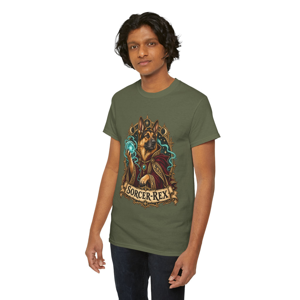 Sorcer-Rex Wizard Dog Fantasy Graphic T-Shirt