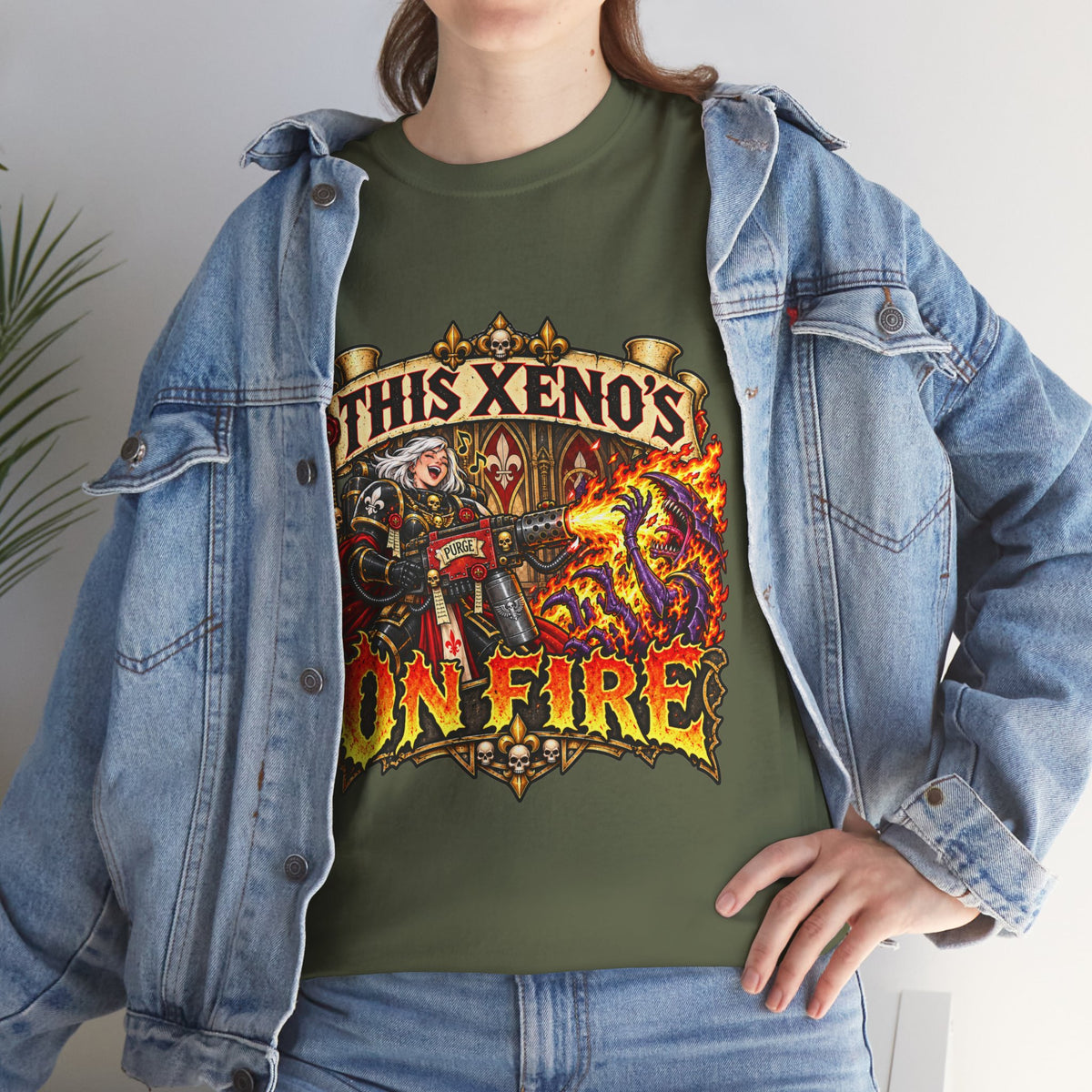 This Xeno’s on Fire Shirt – Sisters of Battle Music Parody Tee