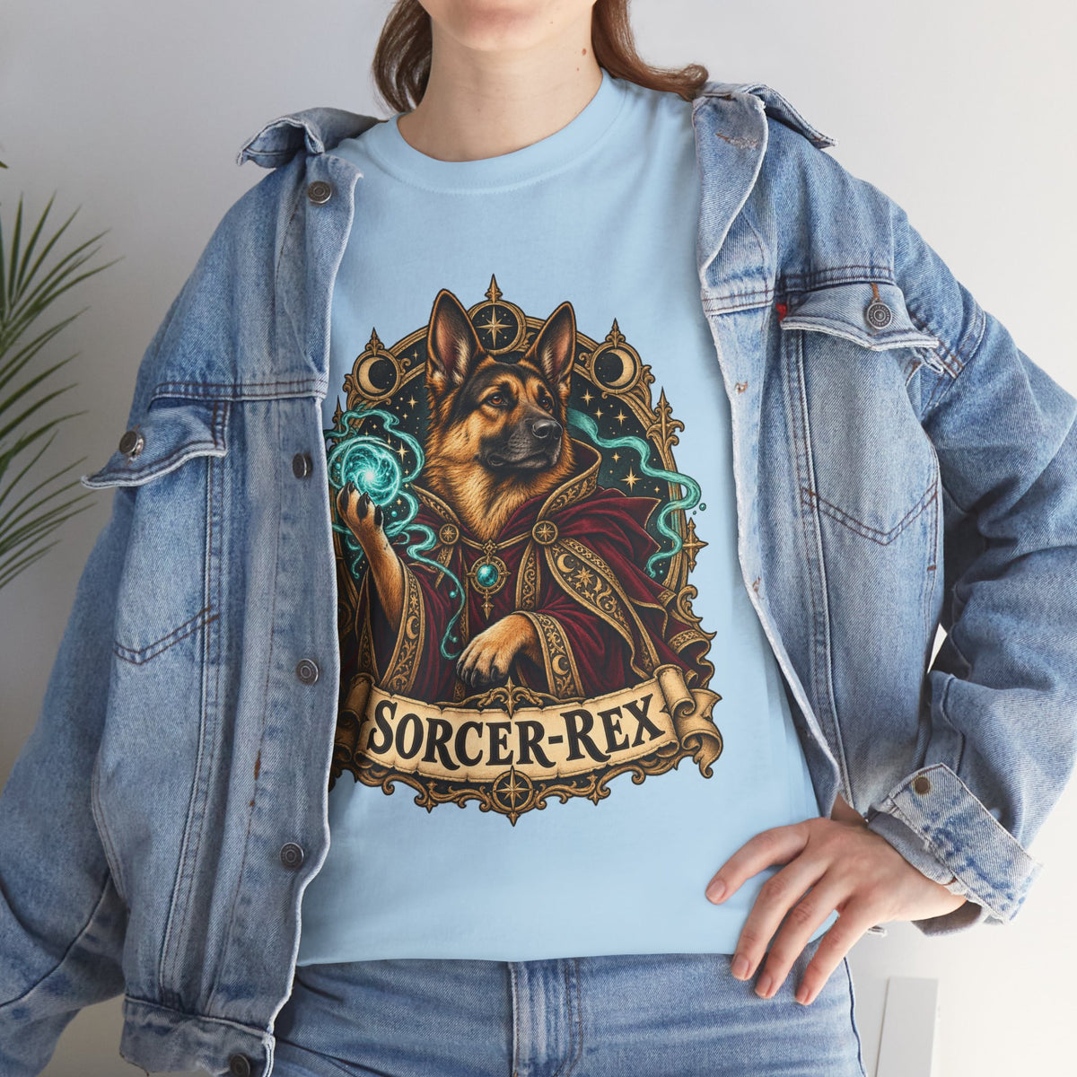 Sorcer-Rex Wizard Dog Fantasy Graphic T-Shirt
