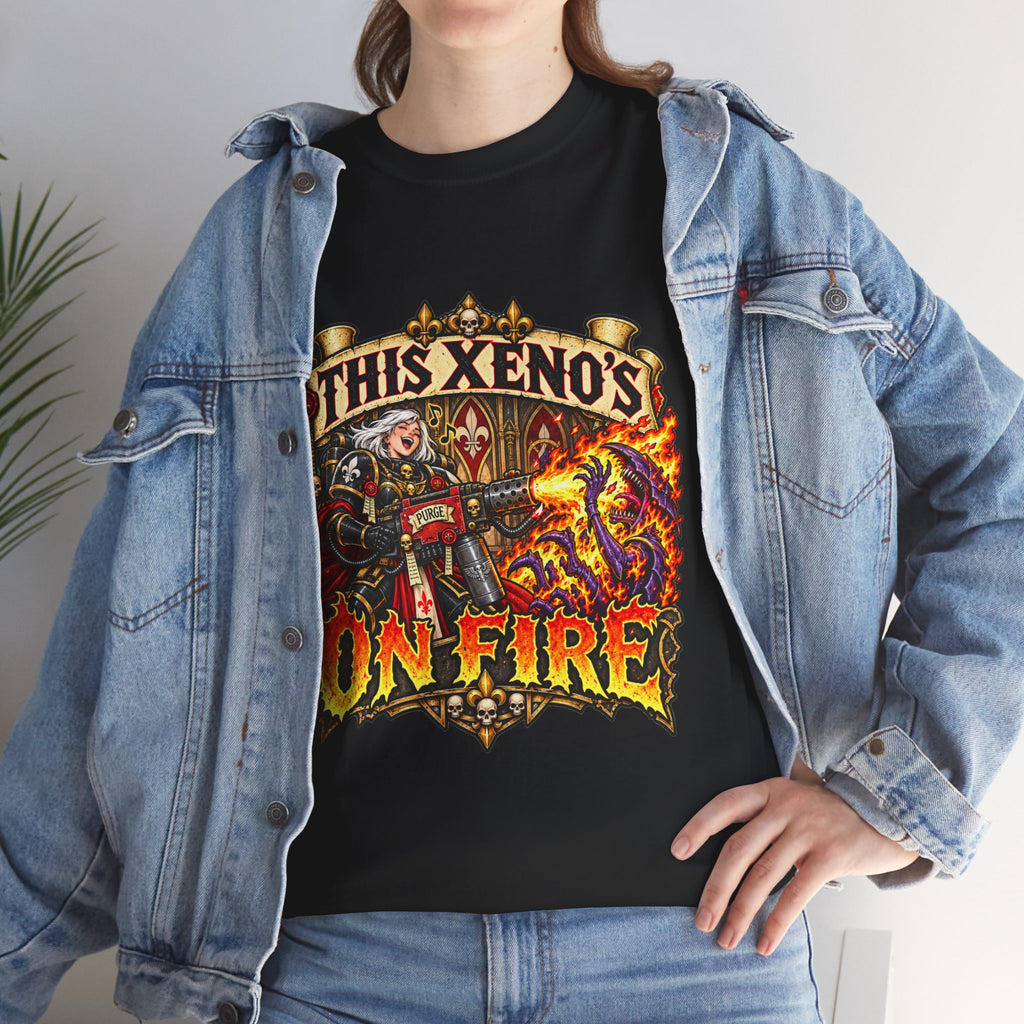 This Xeno’s on Fire Shirt – Sisters of Battle Music Parody Tee