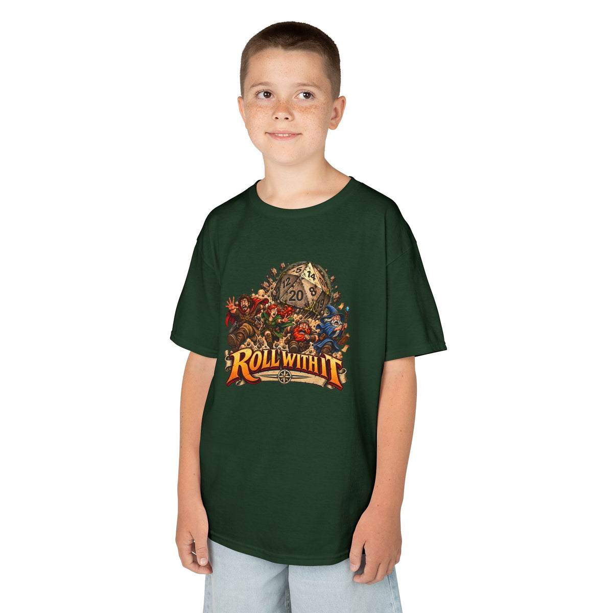 Kids Roll With It D20 T-Shirt | Funny Tabletop RPG Dice Tee
