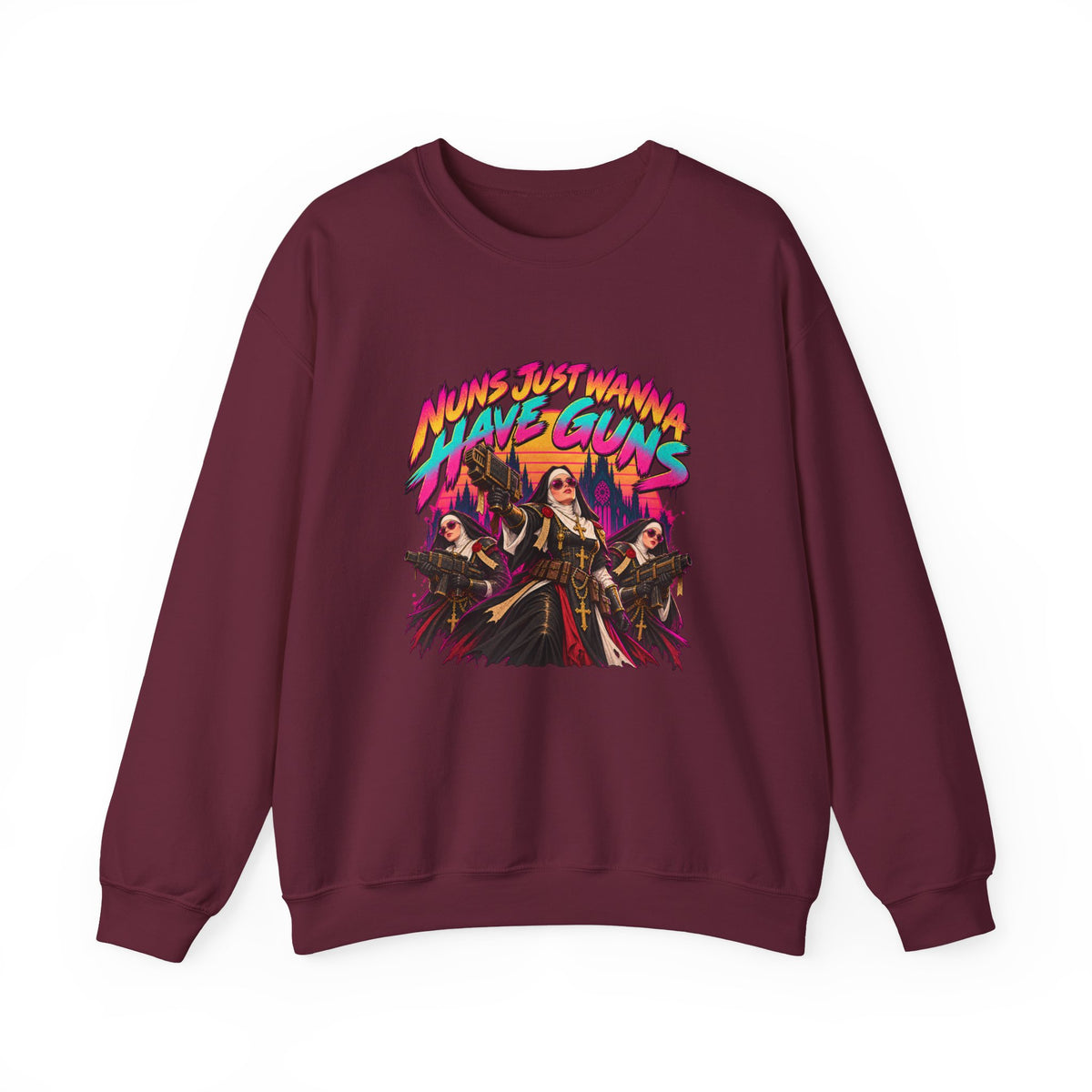 Nuns Just Wanna Have Guns Graphic Crewneck Sweatshirt