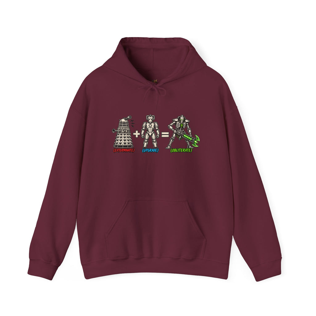 Sci-Fi Math Hoodie | Exterminate + Upgrade = Obliterate Graphic Doctor Who and Warhammer Necron Pullover