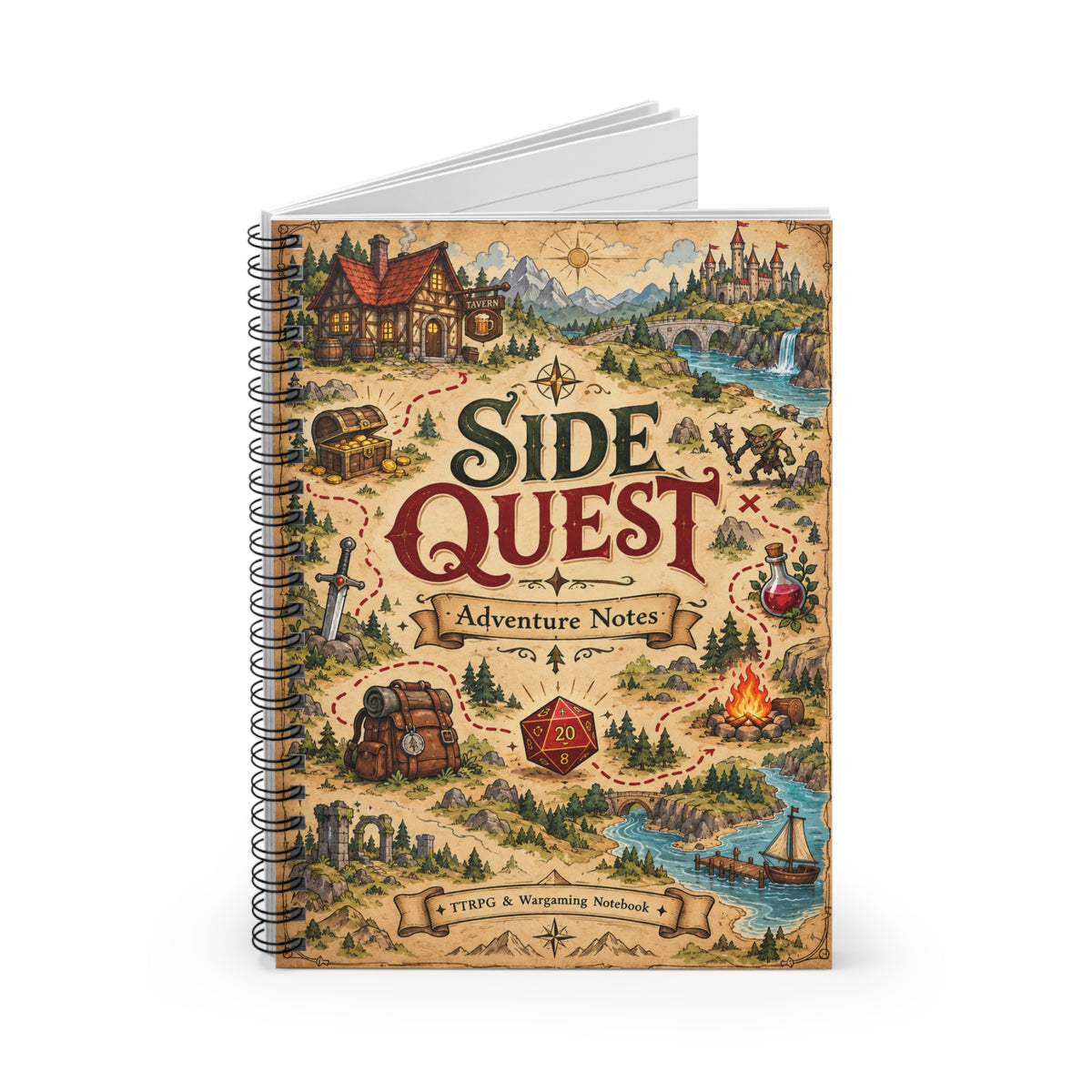 Side Quest Spiral Notebook | Fantasy Adventure Journal, Ruled Pages