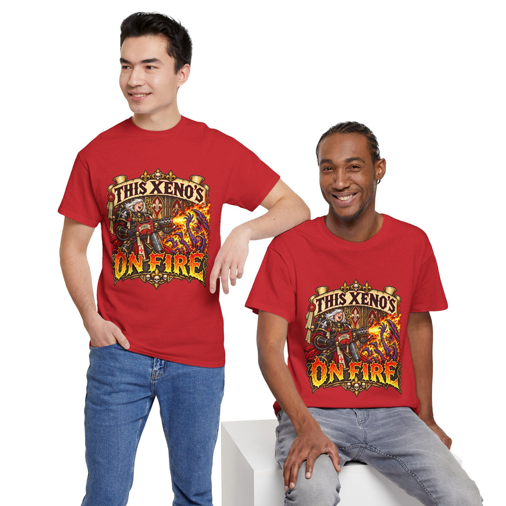 This Xeno’s on Fire Shirt – Sisters of Battle Music Parody Tee