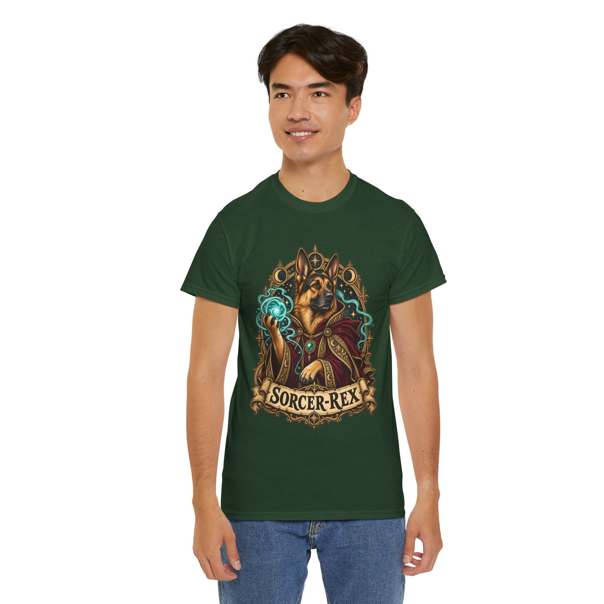 Sorcer-Rex Wizard Dog Fantasy Graphic T-Shirt