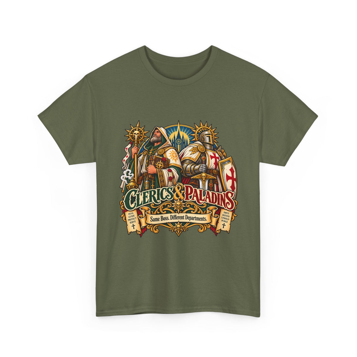 Clerics & Paladins RPG Tee | Same Boss, Different Departments