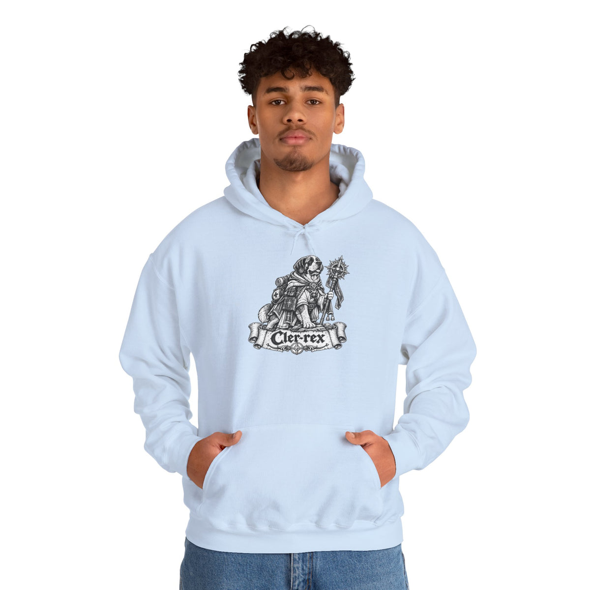 Cler-Rex Dog Hoodie – Cleric Fantasy RPG Pullover