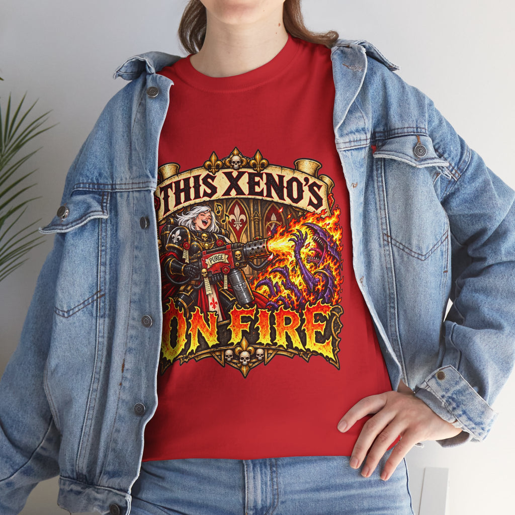 This Xeno’s on Fire Shirt – Sisters of Battle Music Parody Tee
