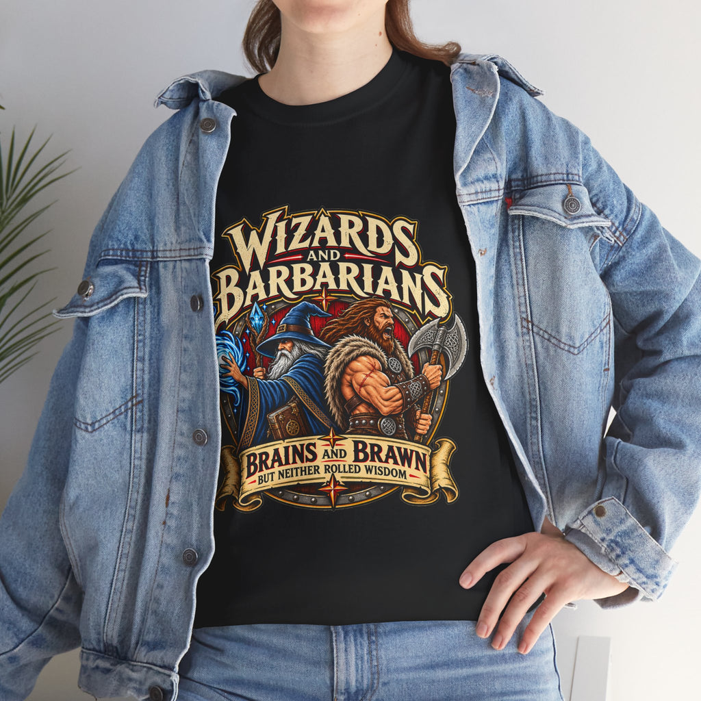 Wizards & Barbarians T-Shirt | Funny Fantasy RPG Gamer Tee