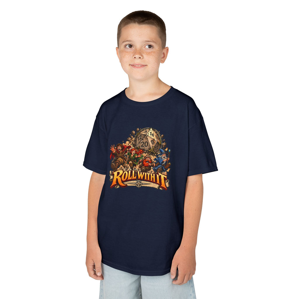 Kids Roll With It D20 T-Shirt | Funny Tabletop RPG Dice Tee