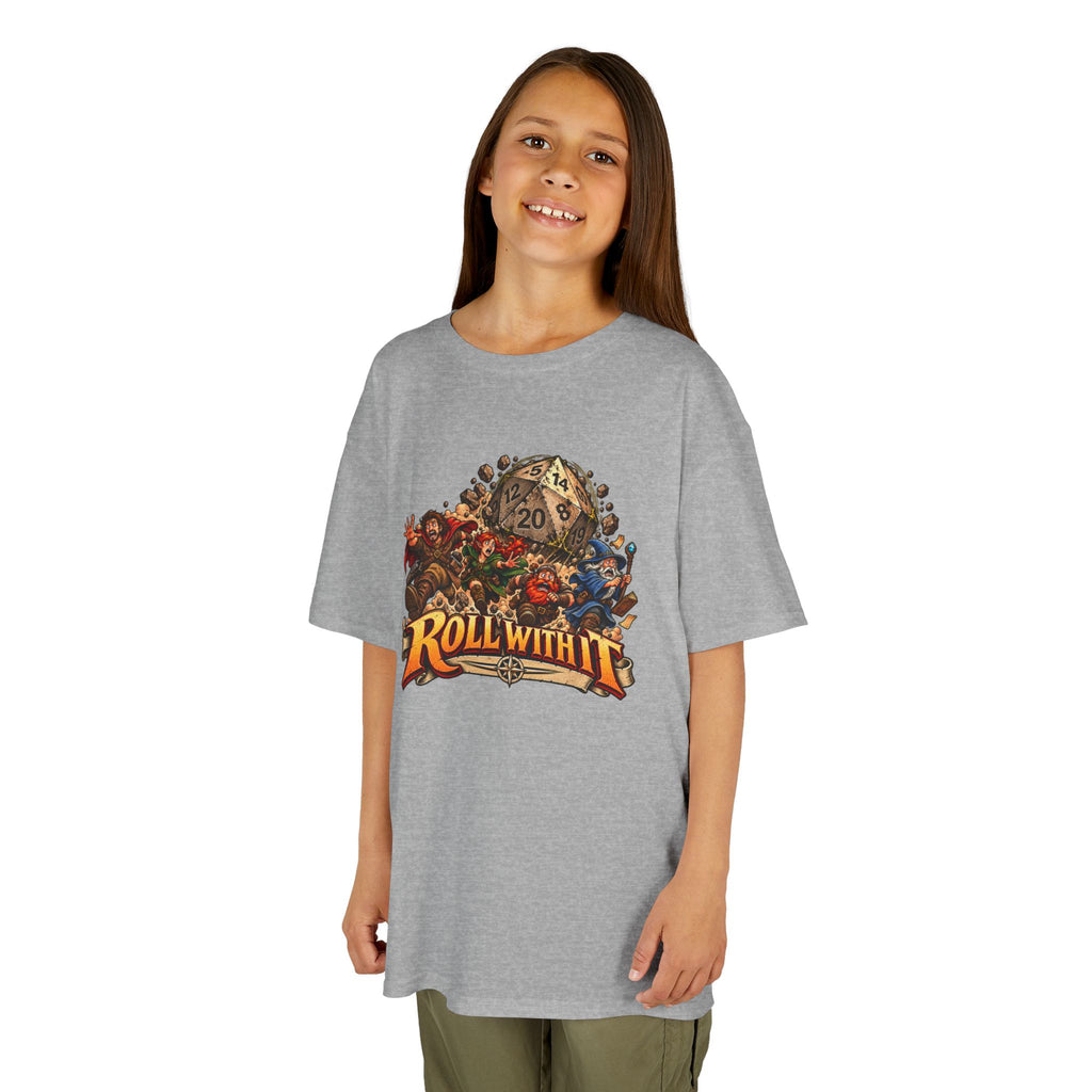 Kids Roll With It D20 T-Shirt | Funny Tabletop RPG Dice Tee