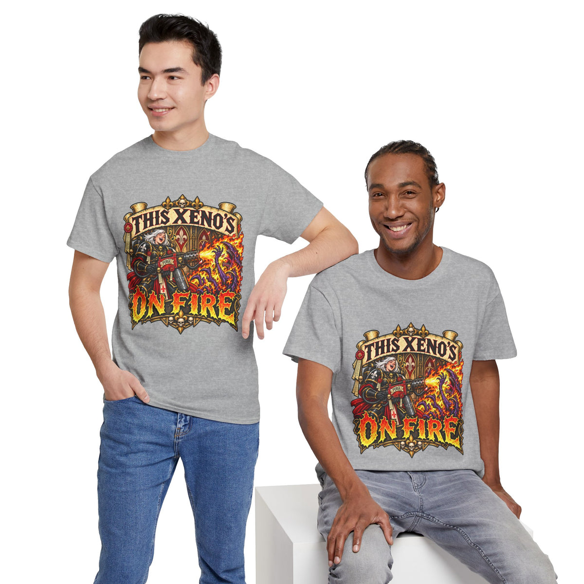 This Xeno’s on Fire Shirt – Sisters of Battle Music Parody Tee