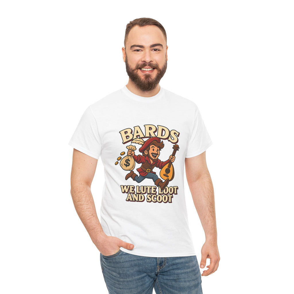 Bards: We Lute, Loot & Scoot T-Shirt | Funny Fantasy RPG Tee
