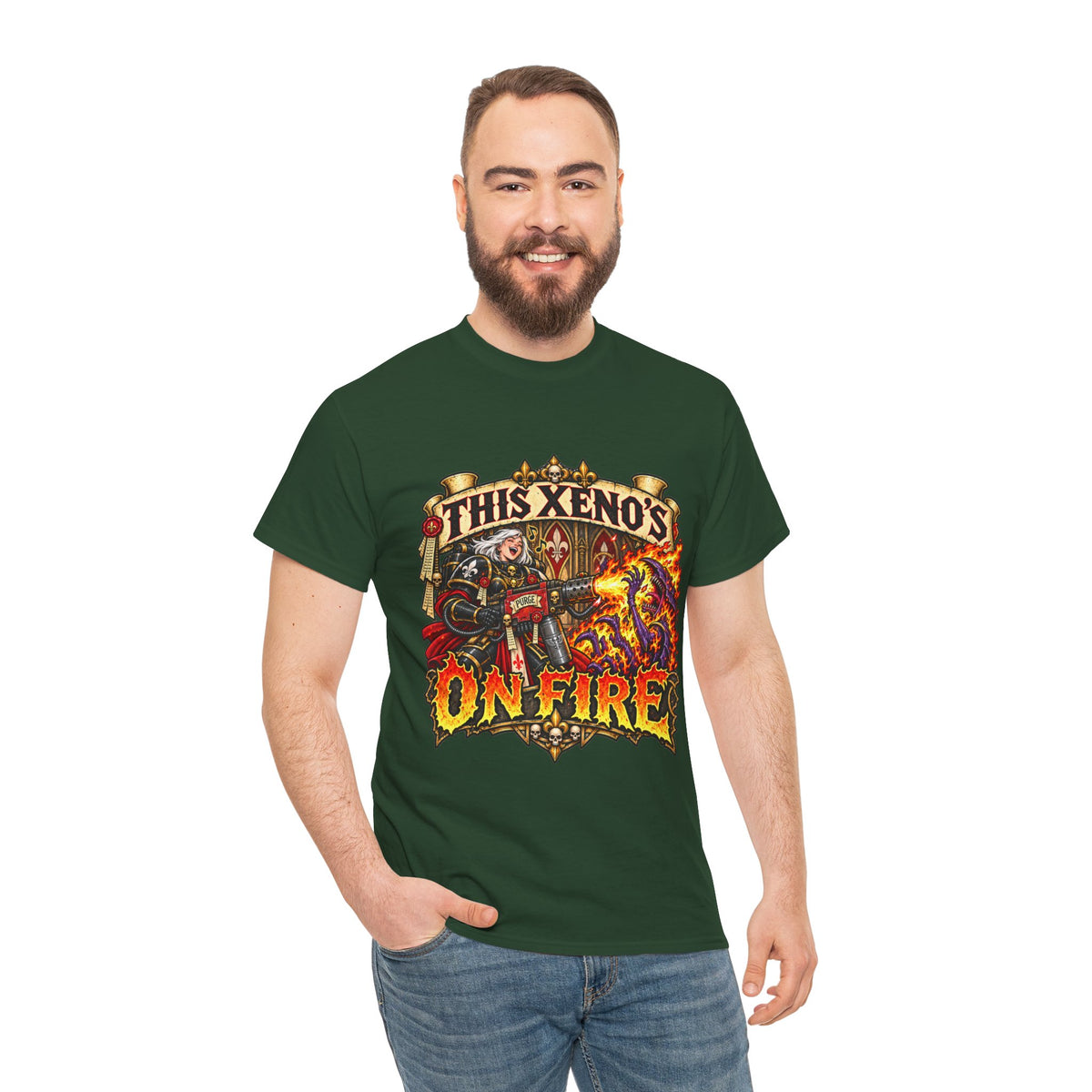 This Xeno’s on Fire Shirt – Sisters of Battle Music Parody Tee