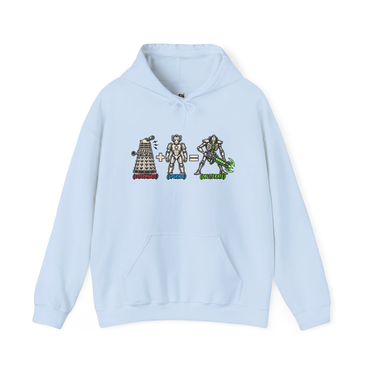 Sci-Fi Math Hoodie | Exterminate + Upgrade = Obliterate Graphic Doctor Who and Warhammer Necron Pullover