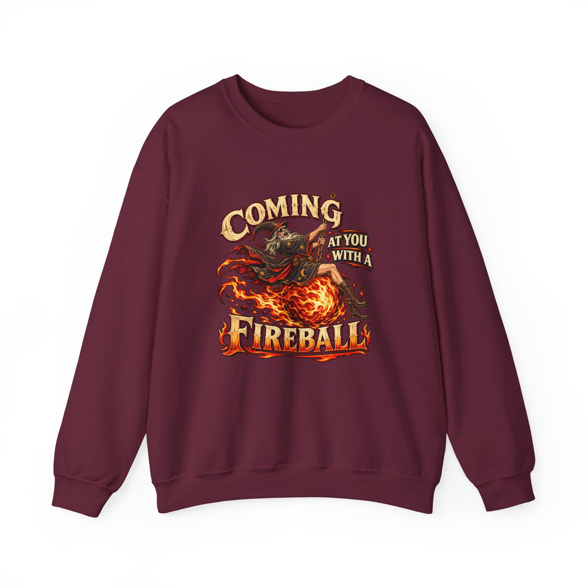 Coming at You With a Fireball Wizard Crewneck Sweatshirt