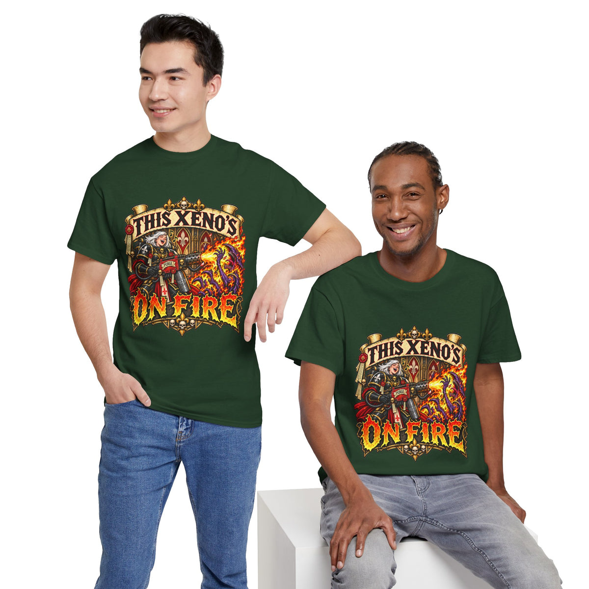 This Xeno’s on Fire Shirt – Sisters of Battle Music Parody Tee