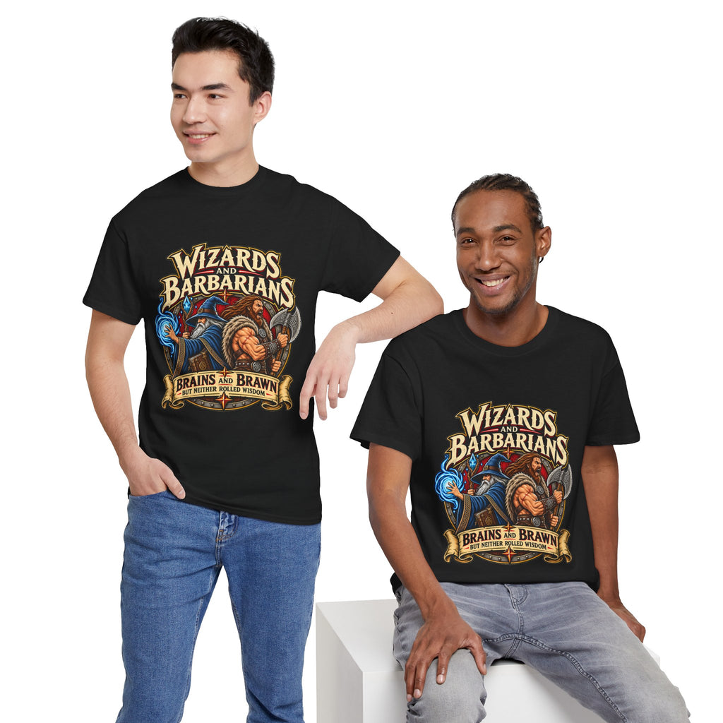 Wizards & Barbarians T-Shirt | Funny Fantasy RPG Gamer Tee