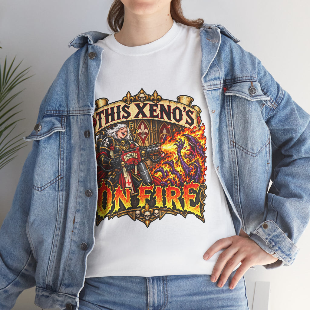 This Xeno’s on Fire Shirt – Sisters of Battle Music Parody Tee