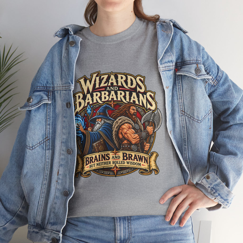 Wizards & Barbarians T-Shirt | Funny Fantasy RPG Gamer Tee