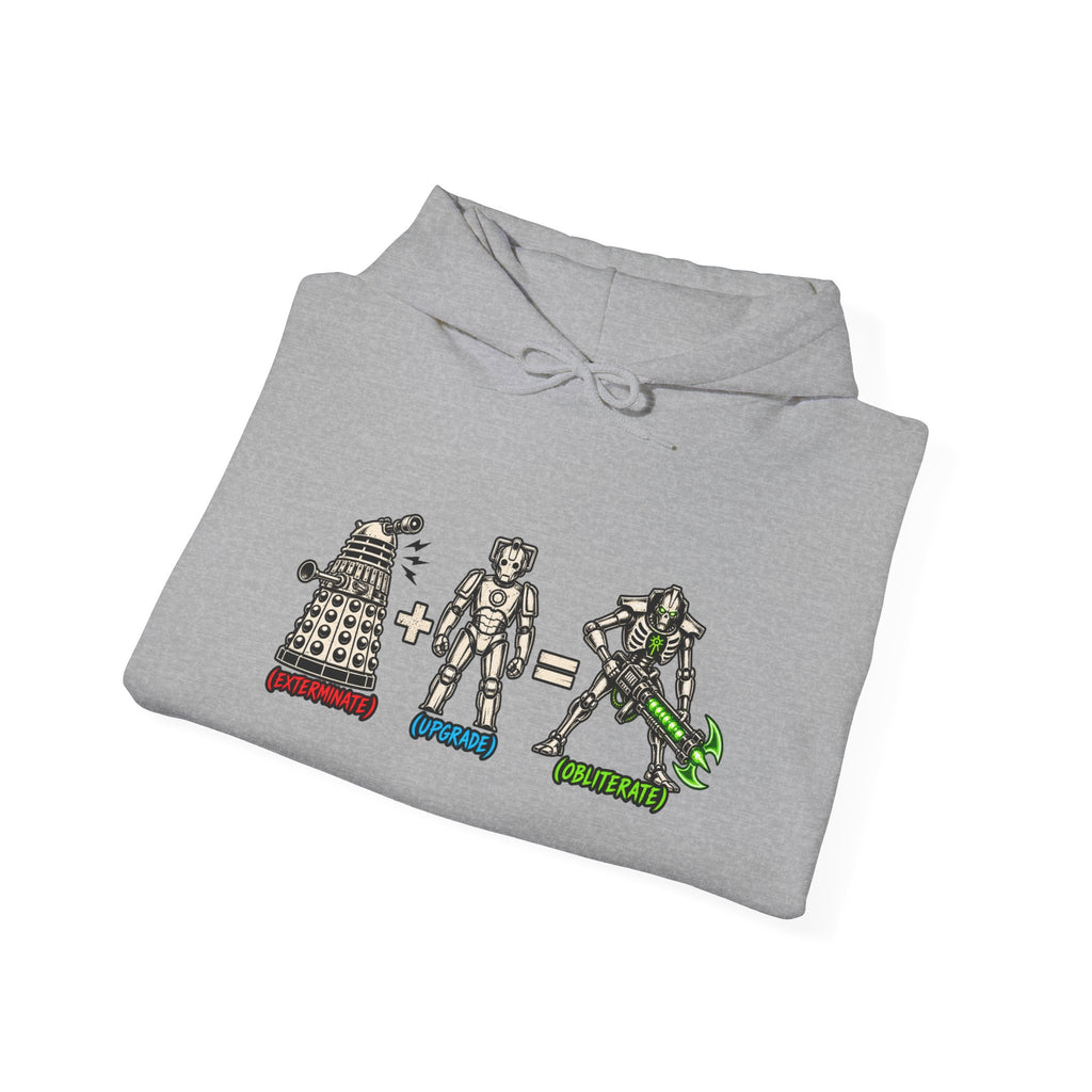 Sci-Fi Math Hoodie | Exterminate + Upgrade = Obliterate Graphic Doctor Who and Warhammer Necron Pullover