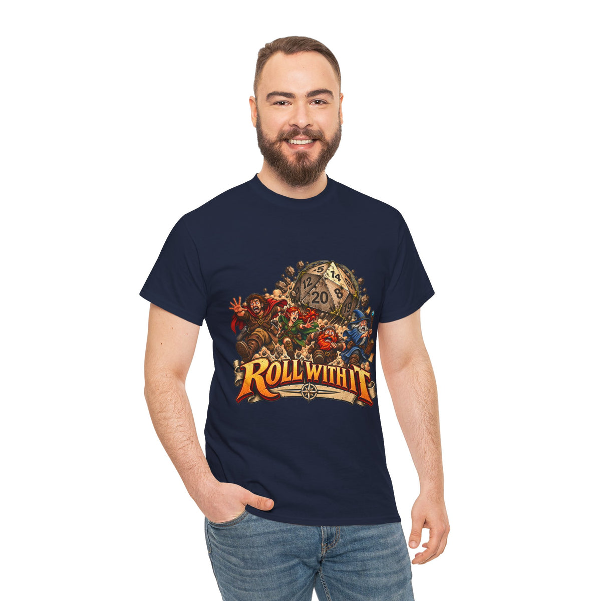 Roll With It D20 T-Shirt | Funny Tabletop RPG Dice Tee